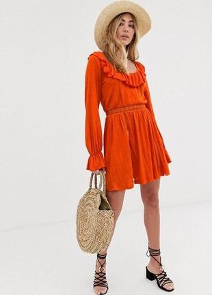 Бохо сукня asos з оборками плетені гачком вставки кроше помаранчева коралове помаранчеве сукня в романтичному стилі волан прошва4 фото