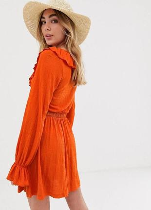 Бохо сукня asos з оборками плетені гачком вставки кроше помаранчева коралове помаранчеве сукня в романтичному стилі волан прошва2 фото
