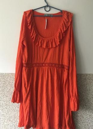 Бохо сукня asos з оборками плетені гачком вставки кроше помаранчева коралове помаранчеве сукня в романтичному стилі волан прошва5 фото