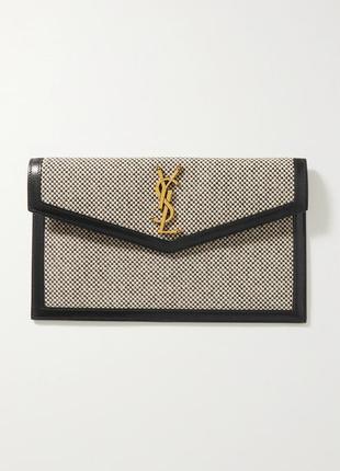 Клатч saint laurent uptown leather-trimmed woven pouch1 фото