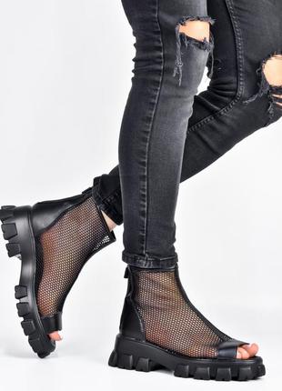 Жіночі літні черевики, чорний, еко-шкіра /сітка