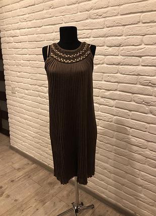 Коричневе плісироване сукню з бісером liu jo