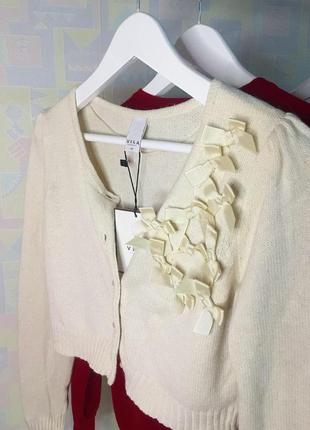 Молочный свитер укорочённый кофта болеро с бантиками бежевая новая с биркой тёплая ангора xxs xs s m