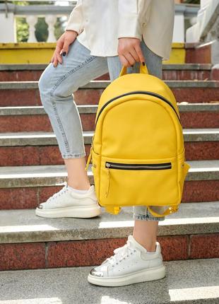 Стильний жовтий вмісткий жіночий рюкзак для школи7 фото