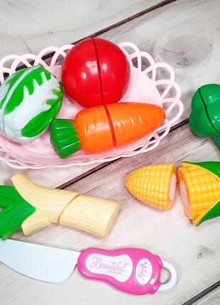 Детский игровой набор продуктов, продукты на липучках "овощи"-2, в тарелке