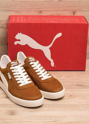 Чоловічі літні шкіряні кеди перфорація