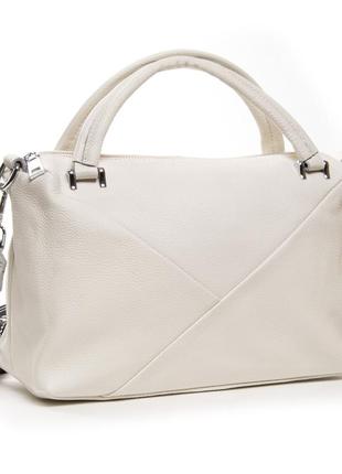 Женская белая кожаная классическая сумка с ручками и плечевым ремнем1 фото