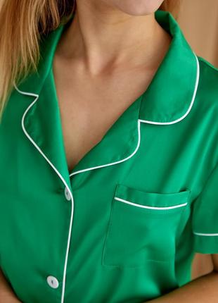 Зелена/смарагдова шовкова піжама4 фото