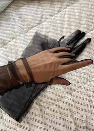 Перчатки рукавички черные фатин прозрачные