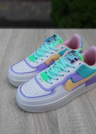 Nike air force 1 shadow бежевые с бирюзой и сиреневым2 фото