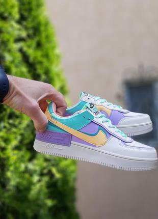 Nike air force 1 shadow бежевые с бирюзой и сиреневым8 фото