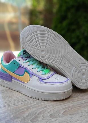 Nike air force 1 shadow бежевые с бирюзой и сиреневым3 фото