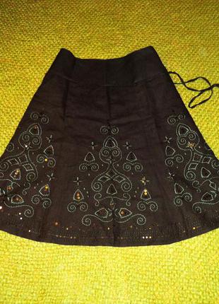 Льняная шикарная юбка трапеция.тренд сезона