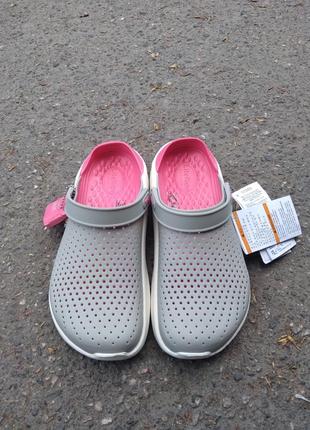 Сабо Slides crocs literide clog белые с розовым 204592-115-pearl/white