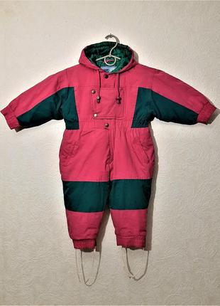 Дитячий комбінезон з капюшоном на синтепоні демісезонний хлопчика/дівчинку на 1,5-2 р. рожевий зелений