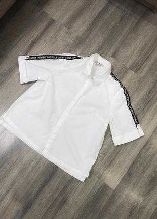 Ostin женская белая блуза рубашка на коротком рукаве с надписью размер xs/s в наличии оригинал ostin3 фото