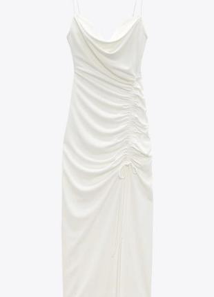 Трендовое платье zara колекция 2022 плаття миди с драпировкой сукня зара  з драпіруванням білизняного стилю4 фото