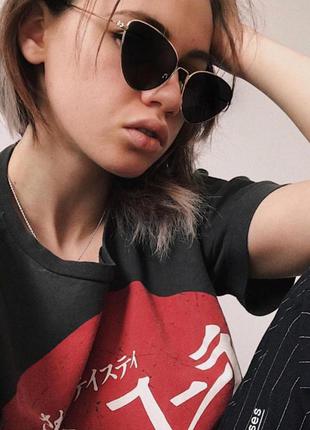 Черные очки в золотой оправе кошечка хит сезона, бестселлер 2018