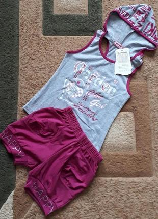 Літній яркий комплект, футболка, майка, шорти