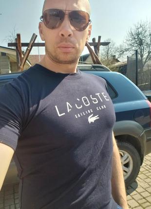 Чоловічий спортивний комплект костюм lacoste чоловіча футболка з шортами lacoste набір синій2 фото