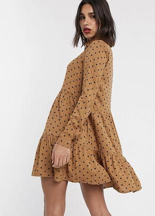 Бежева сукня-сорочка в чорний горошок stradivarius