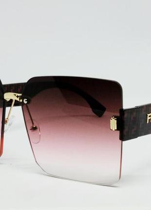 Безоправные стильные женские солнцезащитные очки в стиле fendi бордово розовый градиент1 фото