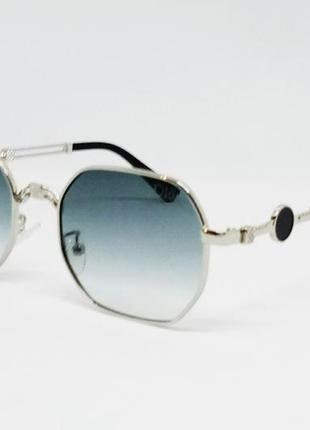 Очки в стиле christian dior стильные женские солнцезащитные очки серо синий градиент в серебристом металле1 фото