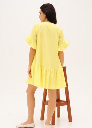 Жовта сукня-трапеція з воланами2 фото