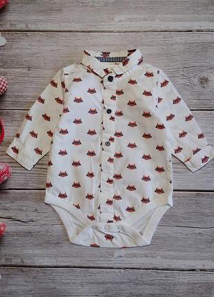 Коттоновый білий бодік-сорочка next на дитину 3-6 місяців р. 62-68