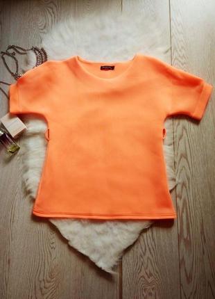 Неоновая блуза неопрен оранжевая с рукавами стрейчевая батал футболка цветная