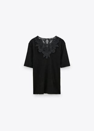 Черная футболка с кружевом размер с zara оригинал свежая коллекция2 фото
