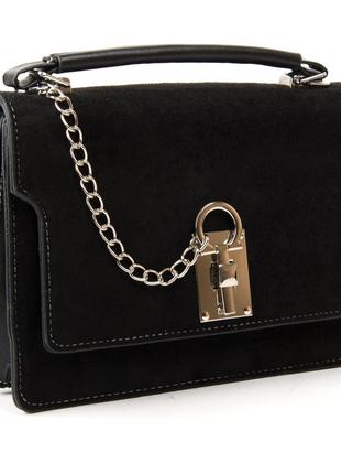 Стильна чорна жіноча сумка клатч с короткою ручкою та ремнем1 фото