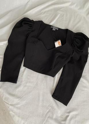 Чёрная блуза с объёмными рукавами плечами primark