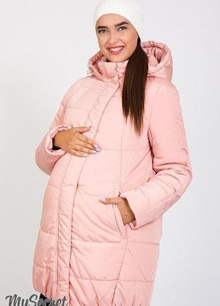 Куртка зимняя нежно-розовая холлософт для бемеременных размеры от 42 до 52