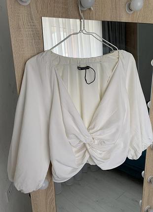 Летняя блуза с переплетом спереди zara лён
