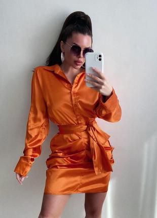 Шикарна сукня-сорочка; шикарное атласное платье-рубашка