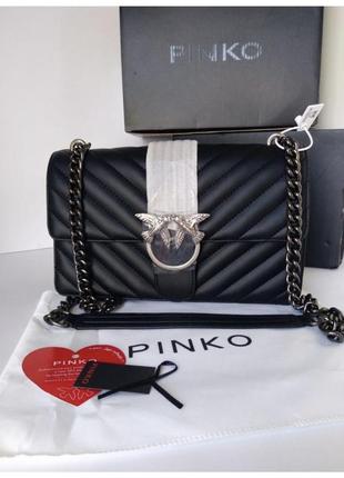 Кожаная сумка на цепочке pinko, цвет чёрный1 фото