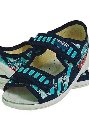 Босоніжки, сандалі, тапочки текстильні відкриті тарас sailor сині. розміри 23-30