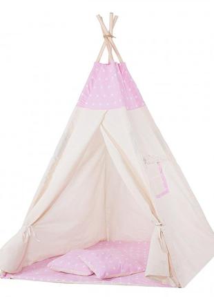 Детская палатка (вигвам) springos tipi xxl tip12 white/pink