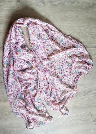 Клевый огромный летний платок шарф палантин розовый в птичках1 фото