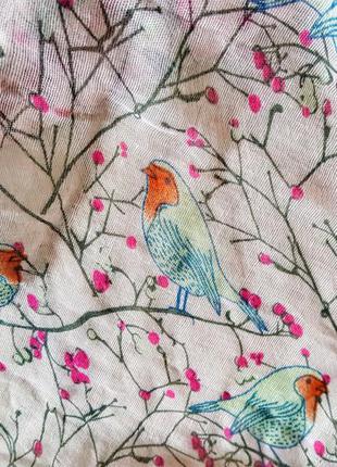 Клевый огромный летний платок шарф палантин розовый в птичках2 фото