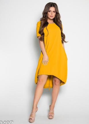 Желтое свободное платье с короткими рукавами1 фото