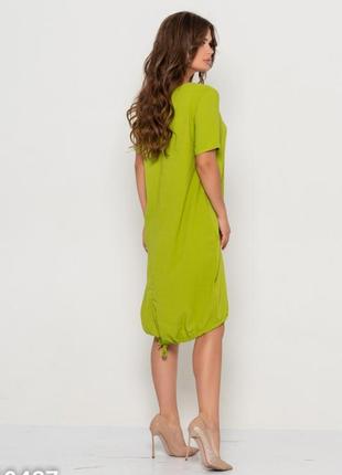 Оливковое асимметричное платье с кулиской3 фото