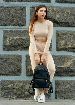 Стильний чорний універчальний вмісткий жіночий рюкзак9 фото
