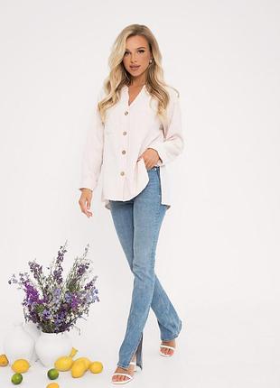 Бежева фактурна сорочка з кишенею