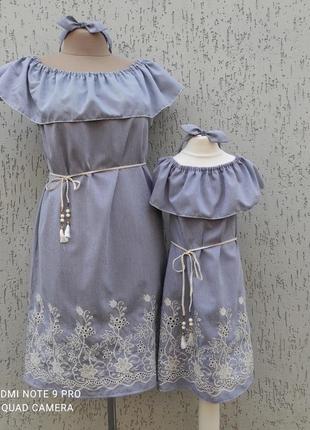 Фемели лук для мамы и дочки family look сарафан из коттона с оборкой с вышивкой женское платье детское платье сарафан