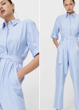 Голубой длинный комбинезон оксфорд из новой коллекции stradivarius размер s