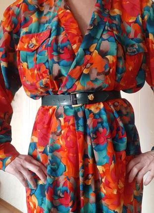 Винтажное шелковое платье миди1 фото
