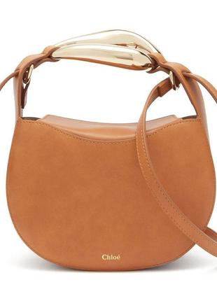 Шкіряна жіноча сумка chloé kiss small leather tote, arizona brown