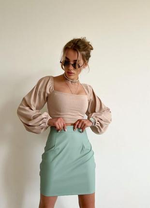 Качественная высокая юбка из матовой эко-кожи2 фото